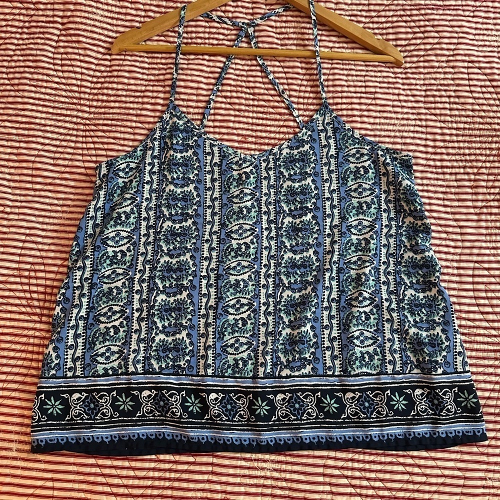 Hollister Blue and White Relaxed Crop Top